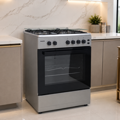Nikai U6062FS 4-Burner Gas Cooker with Oven &amp; Grill – 60 × 57 cm – Silver