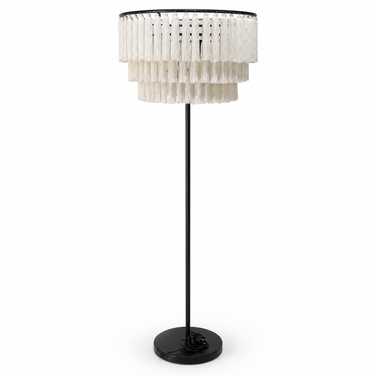 Home Centre Kugers Tassels Floor Lamp – 166 cm – Black &amp; Ivory