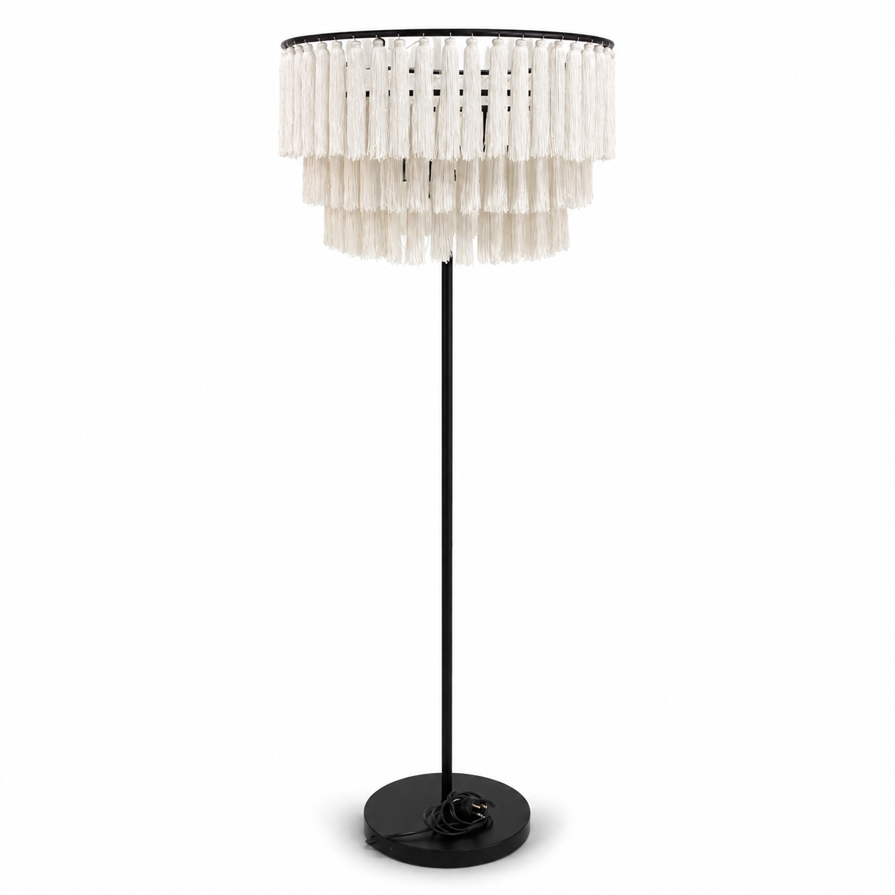 Home Centre Kugers Tassels Floor Lamp – 166 cm – Black &amp; Ivory
