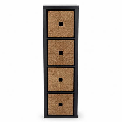 IKEA KALLAX 4-Compartment Shelving Unit with 4 Woven Storage Baskets – Black-Brown
