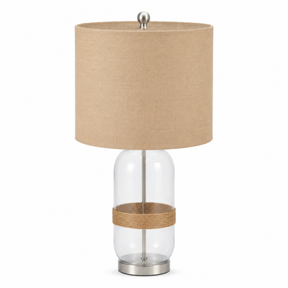 Home Centre Modern Glass Table Lamp with Beige Fabric Shade &amp; Rope Detail