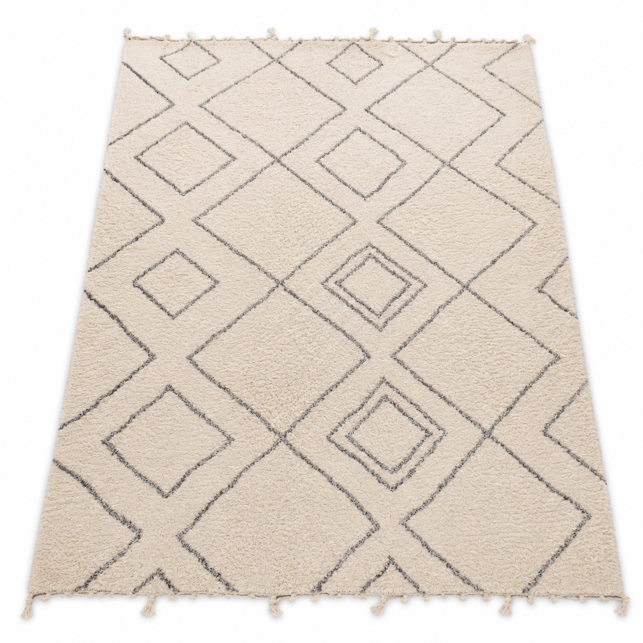 Home Centre Diamant Tufted Berber Shaggy Rug – Black/White – 200 × 290 cm