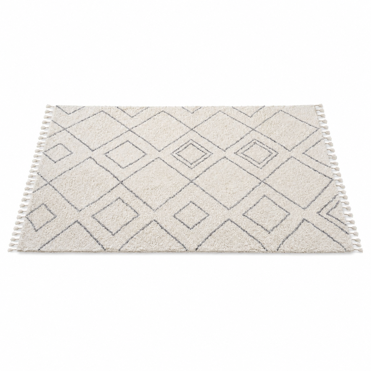 Home Centre Diamant Tufted Berber Shaggy Rug – Black/White – 200 × 290 cm