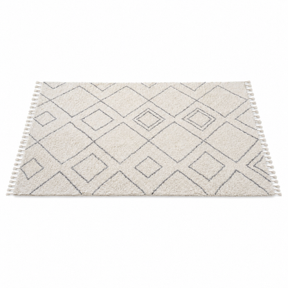Home Centre Diamant Tufted Berber Shaggy Rug – Black/White – 200 × 290 cm