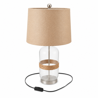 Home Centre Modern Glass Table Lamp with Beige Fabric Shade &amp; Rope Detail