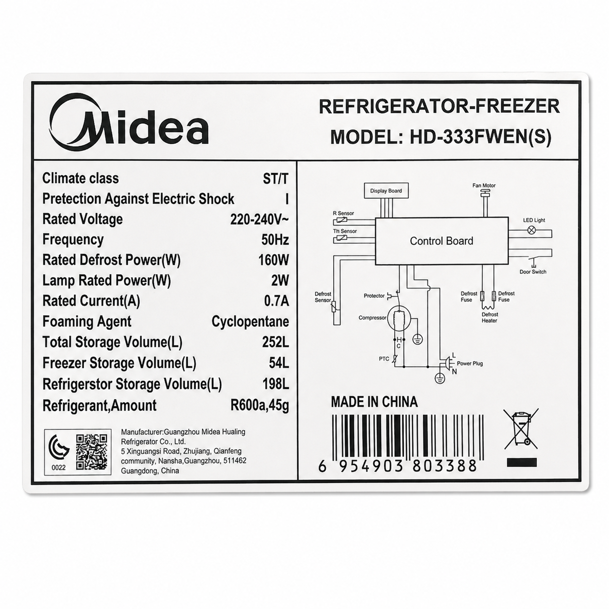 Midea HD-333FWEN(S) 252L Top Freezer Refrigerator – Silver
