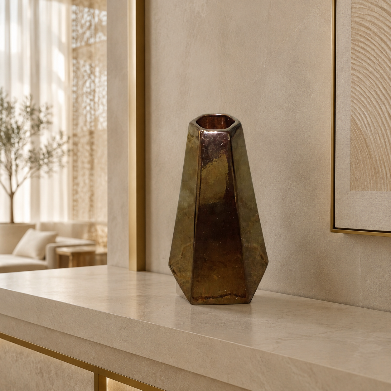 Home Centre Sleek Large Decorative Vase – Metallic Gold