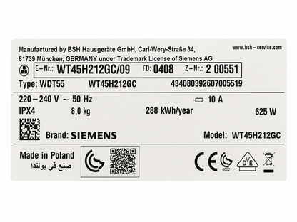 Siemens iQ300 WT45H212GC 8kg Heat-Pump Tumble Dryer with AutoDry – White