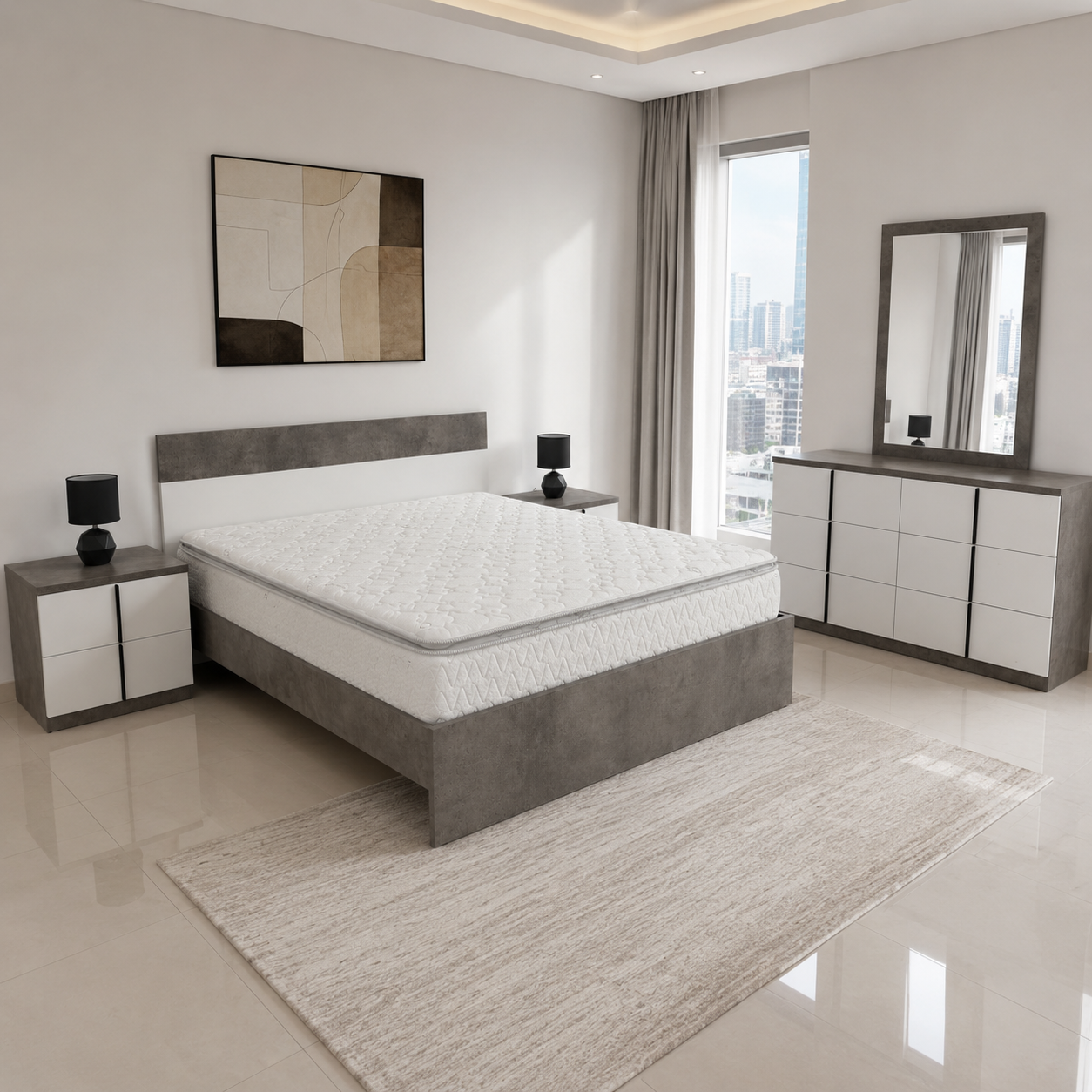 Home Centre Audace 5-Piece King Bedroom Set with Mattress – Oak/Grey – 180 × 200 cm