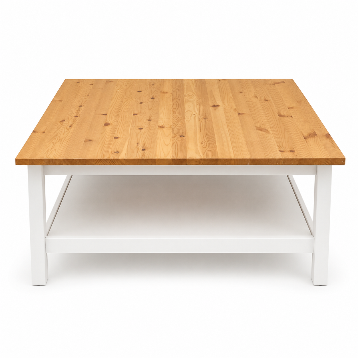 IKEA HEMNES Coffee Table with Shelf – White Stain/Light Brown – 90 × 90 cm