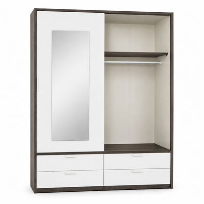 Home Centre Ventura King Bedroom Set with IKEA TRYSIL Wardrobe & Mattress – 180 × 200 cm – White/Concrete