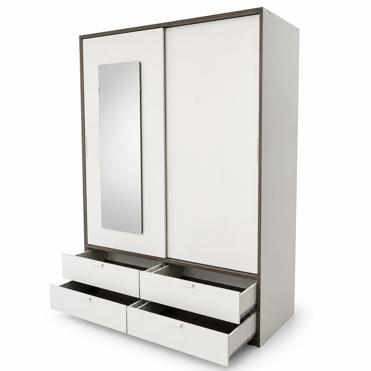 Home Centre Ventura King Bedroom Set with IKEA TRYSIL Wardrobe & Mattress – 180 × 200 cm – White/Concrete