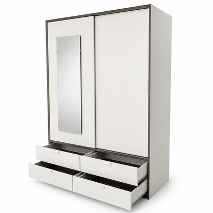 Home Centre Ventura King Bedroom Set with IKEA TRYSIL Wardrobe & Mattress – 180 × 200 cm – White/Concrete