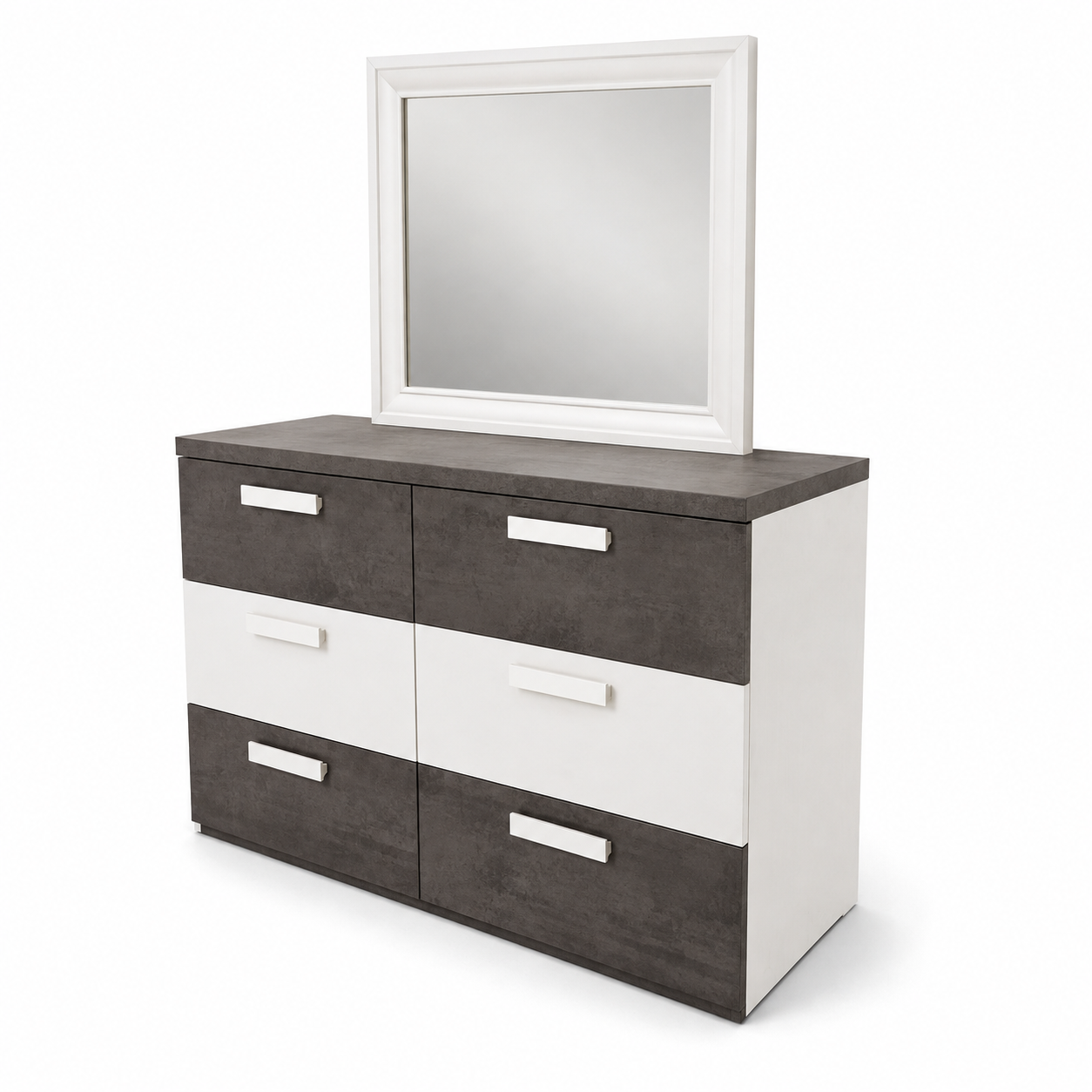 Home Centre Ventura King Bedroom Set with IKEA TRYSIL Wardrobe & Mattress – 180 × 200 cm – White/Concrete