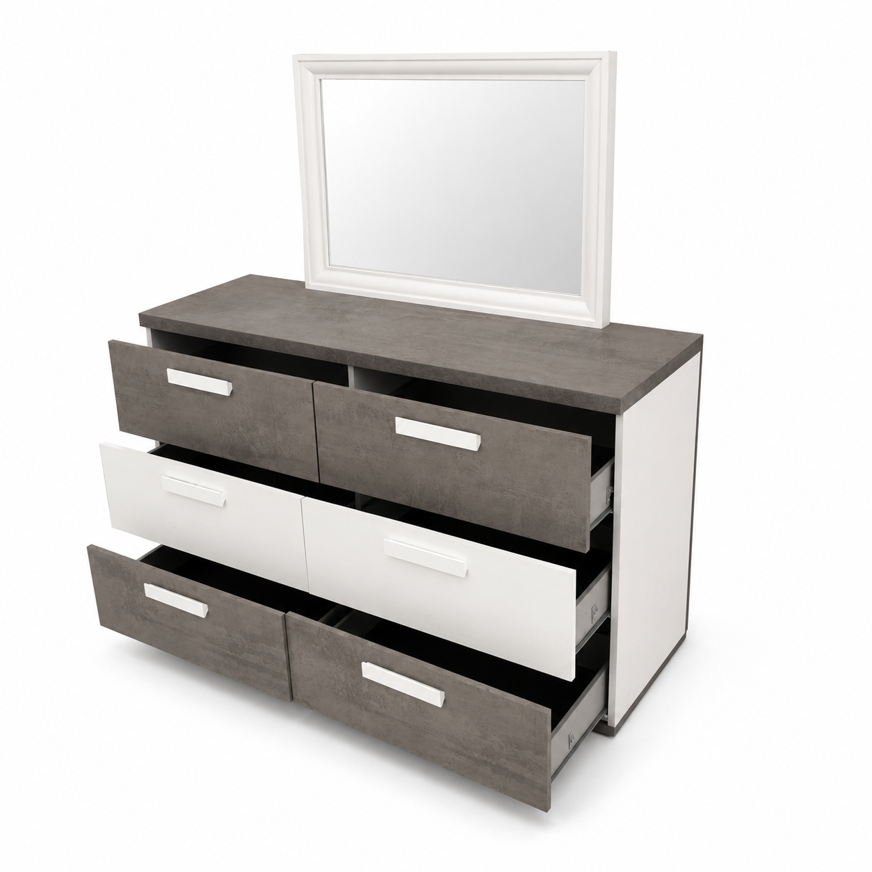Home Centre Ventura King Bedroom Set with IKEA TRYSIL Wardrobe & Mattress – 180 × 200 cm – White/Concrete