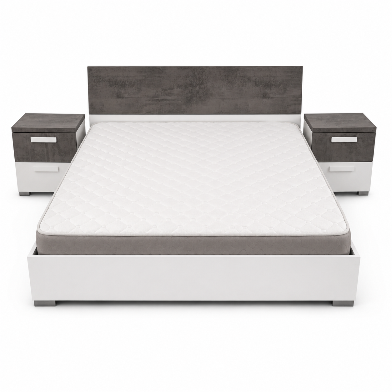 Home Centre Ventura King Bedroom Set with IKEA TRYSIL Wardrobe & Mattress – 180 × 200 cm – White/Concrete