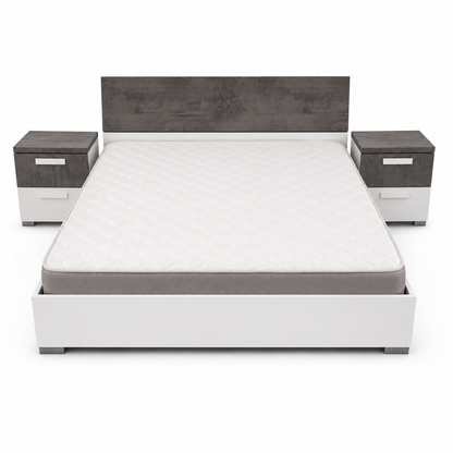 Home Centre Ventura King Bedroom Set with IKEA TRYSIL Wardrobe & Mattress – 180 × 200 cm – White/Concrete