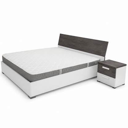 Home Centre Ventura King Bedroom Set with IKEA TRYSIL Wardrobe & Mattress – 180 × 200 cm – White/Concrete