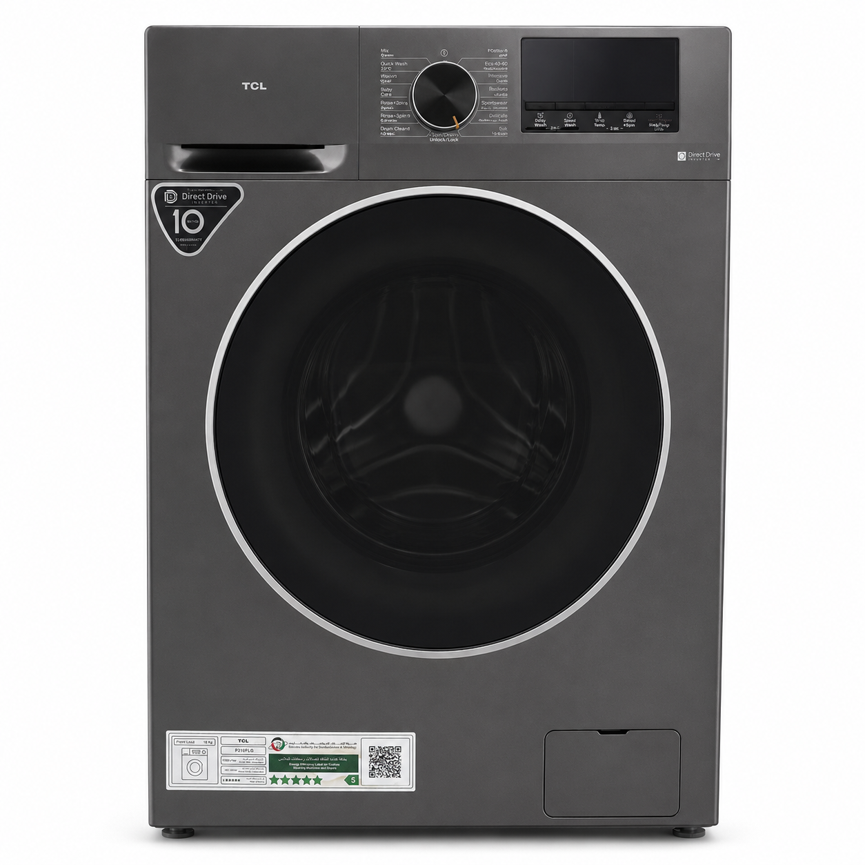 TCL P210FLG 10 kg Direct Drive Front Load Washing Machine – Dark Silver