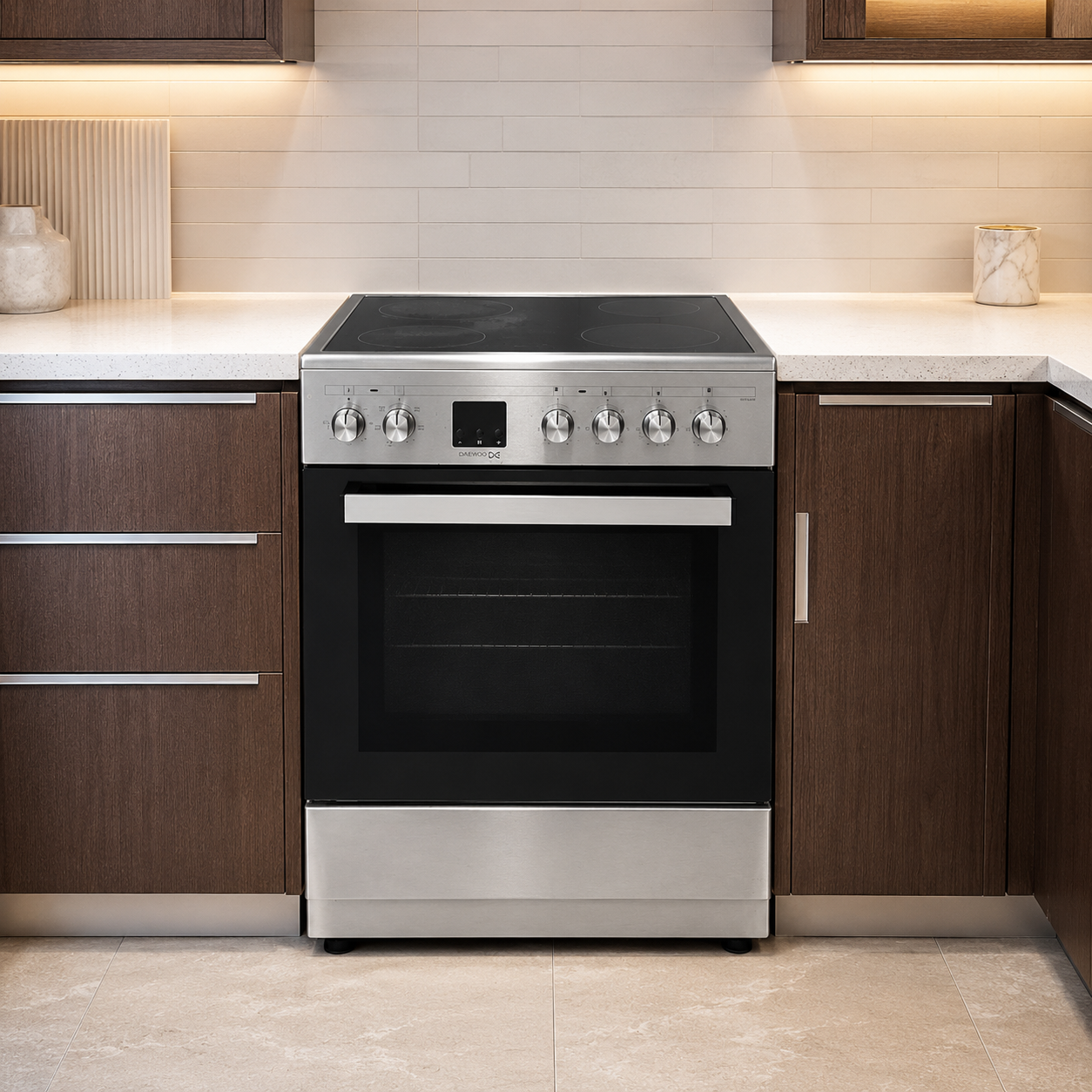 Daewoo DCC-S664HF 4-Zone Ceramic Electric Cooker with 65 L Oven – 60 × 60 cm – Stainless Steel