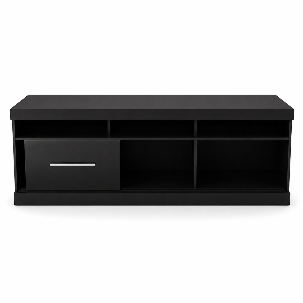 Home Box Modern Black TV Unit with 1 Drawer &amp; 5 Open Compartments – 160 × 40 × 55 cm