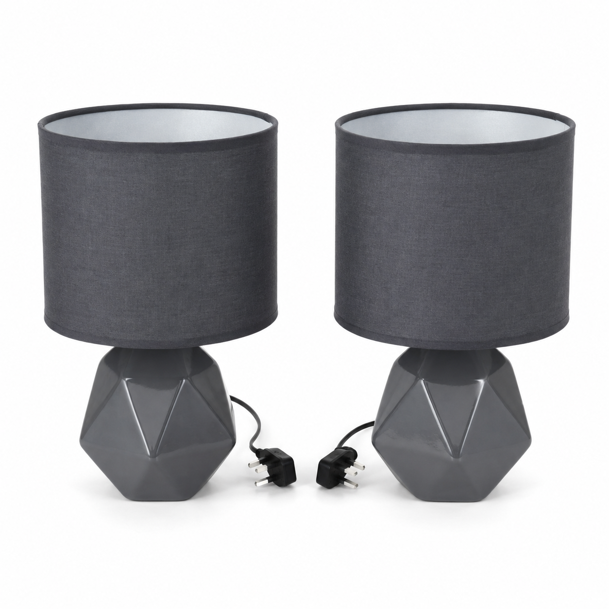 Home Centre C66611-G Set of 2 Geometric Ceramic Table Lamps – Dark Grey