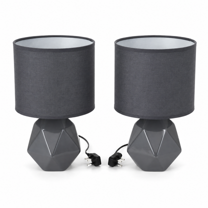 Home Centre C66611-G Set of 2 Geometric Ceramic Table Lamps – Dark Grey