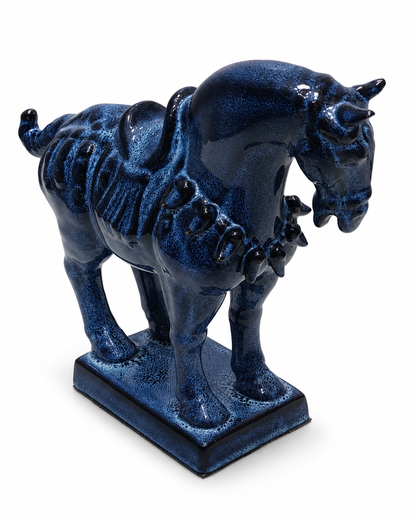 Blue Glazed Ceramic Tang-Style Horse Statue – Decorative Figurine