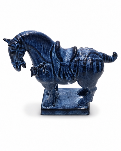 Blue Glazed Ceramic Tang-Style Horse Statue – Decorative Figurine