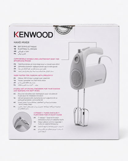 Kenwood HMP20.000WH Hand Mixer with Beaters & Dough Hooks – 300W – White