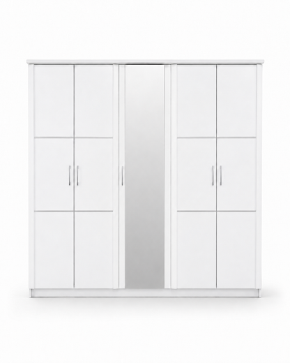 Home Box Pescara 5-Door Wardrobe with Full-Length Mirror | White