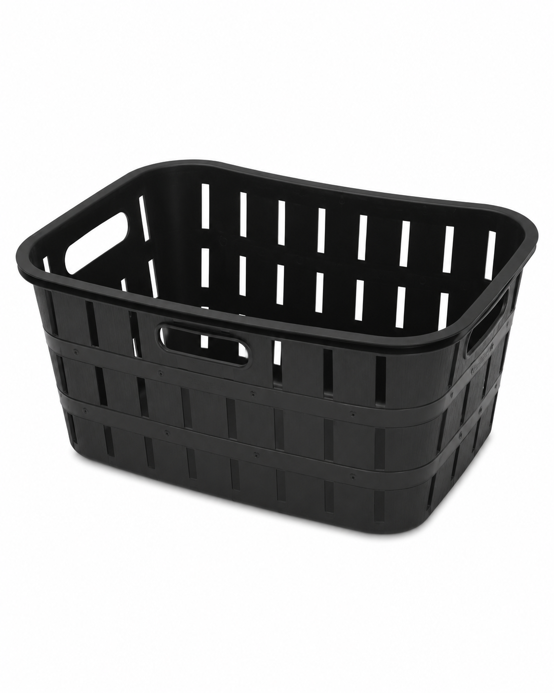 Large Black Plastic Storage Basket with Handles