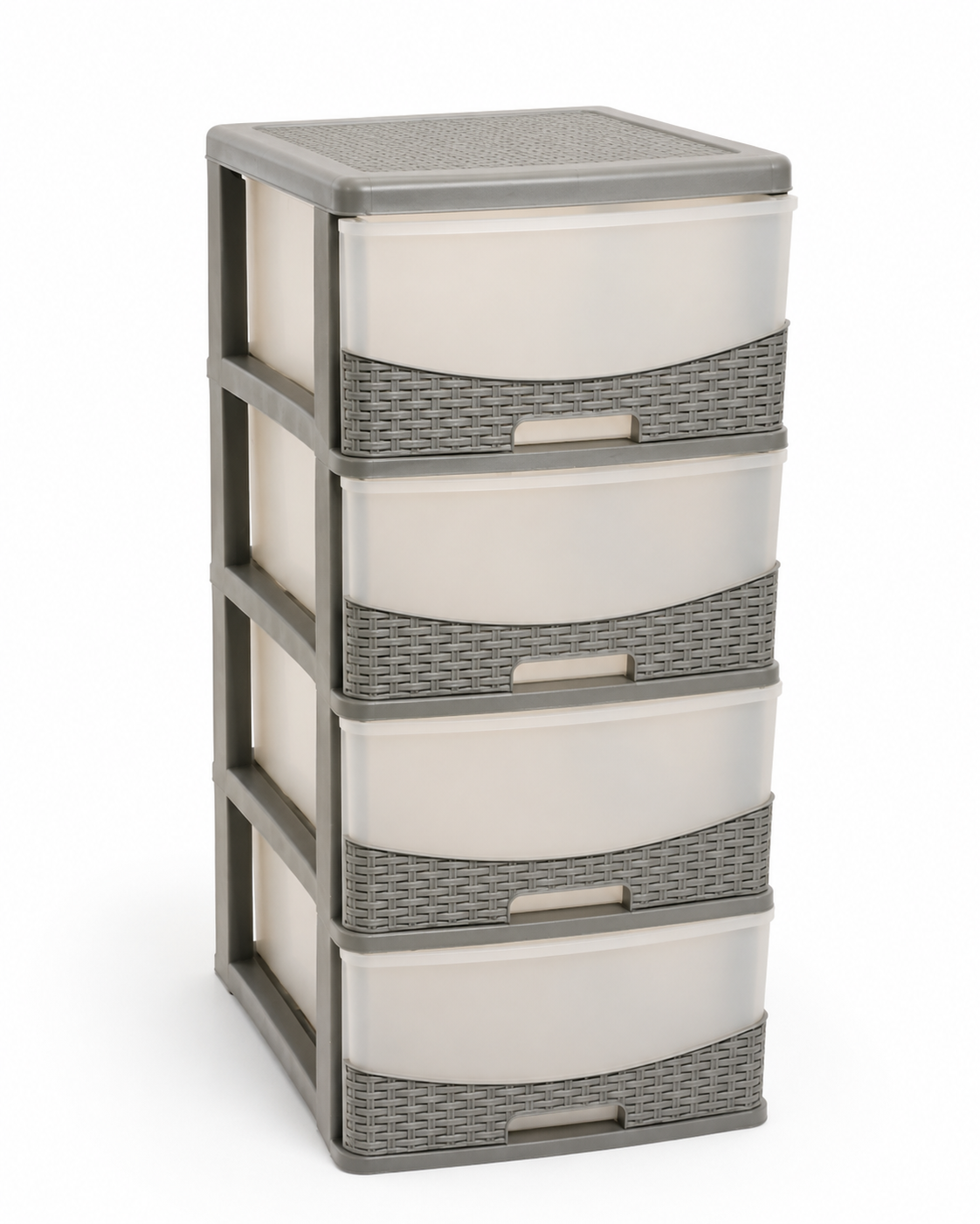 4-Drawer Plastic Storage Cabinet | Grey & White Rattan Style
