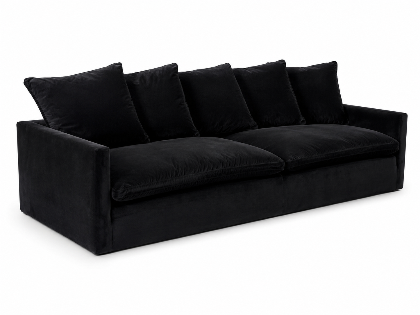 Luxury Black Velvet 4-Seater Sofa with Loose Cushions