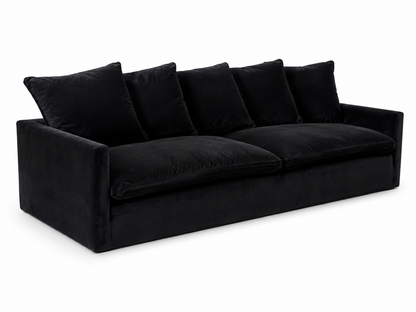 Luxury Black Velvet 4-Seater Sofa with Loose Cushions