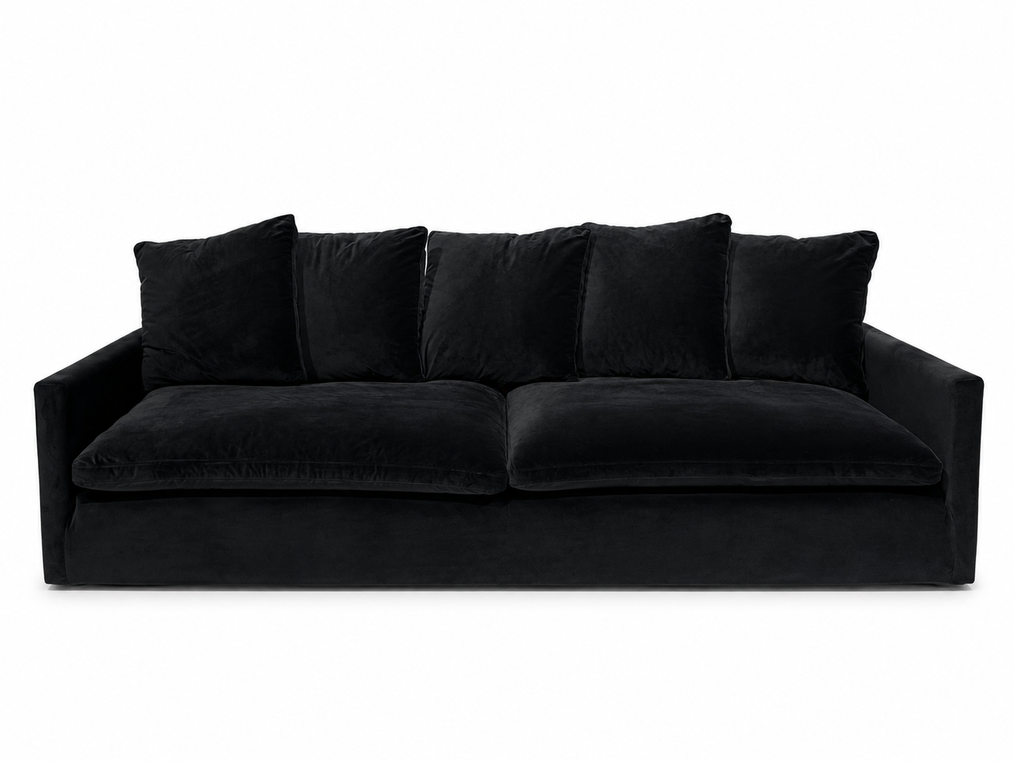 Luxury Black Velvet 4-Seater Sofa with Loose Cushions