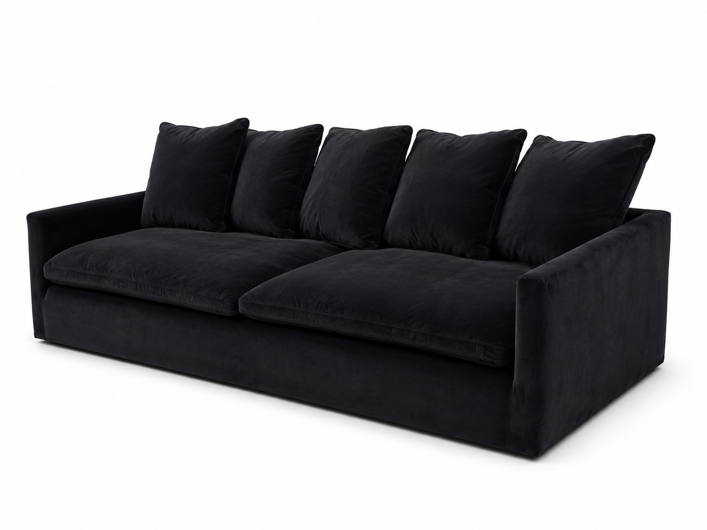 Luxury Black Velvet 4-Seater Sofa with Loose Cushions