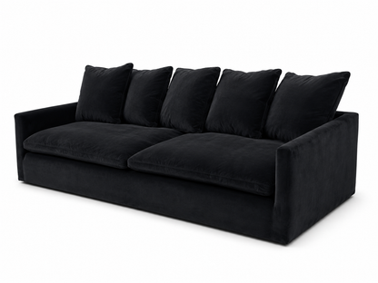 Luxury Black Velvet 4-Seater Sofa with Loose Cushions