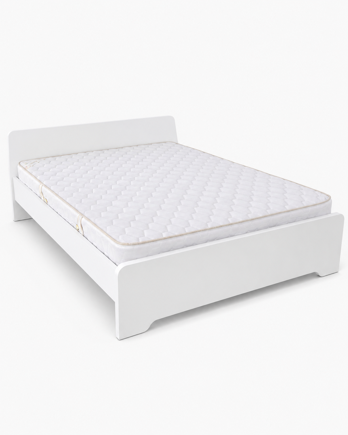 Home Box Modern White Wooden Queen Bed Frame with Mattress | 150x200 cm