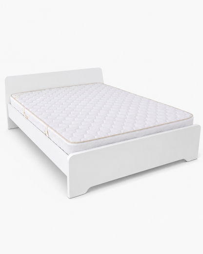 Home Box Modern White Wooden Queen Bed Frame with Mattress | 150x200 cm