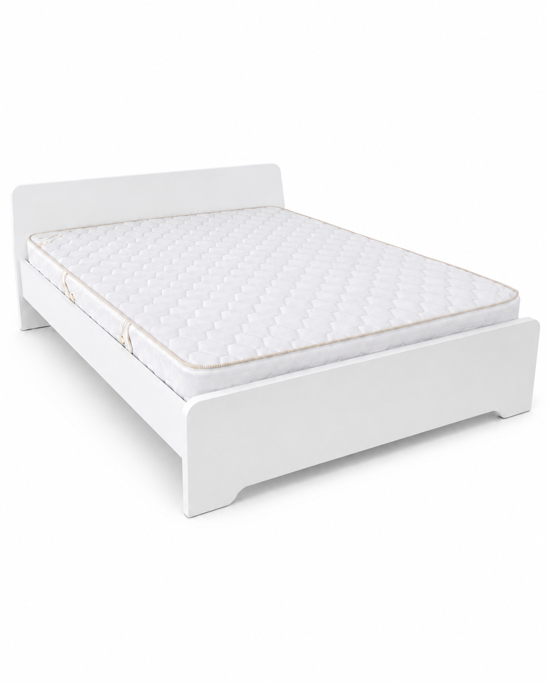 Home Box Modern White Wooden Queen Bed Frame with Mattress | 150x200 cm