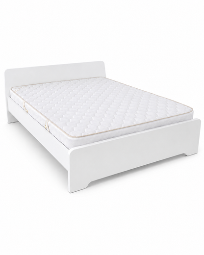 Home Box Modern White Wooden Queen Bed Frame with Mattress | 150x200 cm