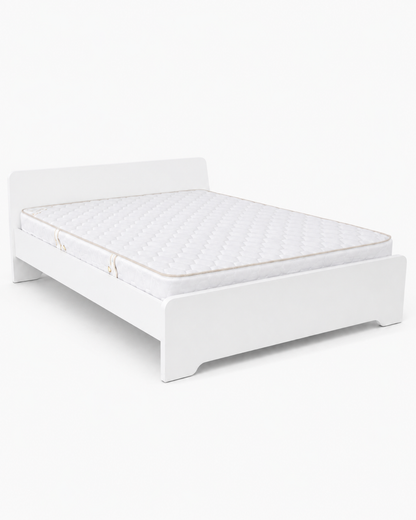 Home Box Modern White Wooden Queen Bed Frame with Mattress | 150x200 cm