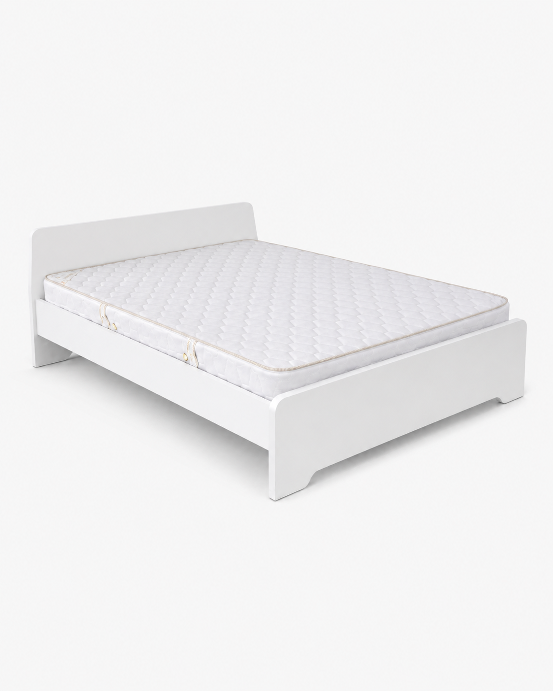 Home Box Modern White Wooden Queen Bed Frame with Mattress | 150x200 cm