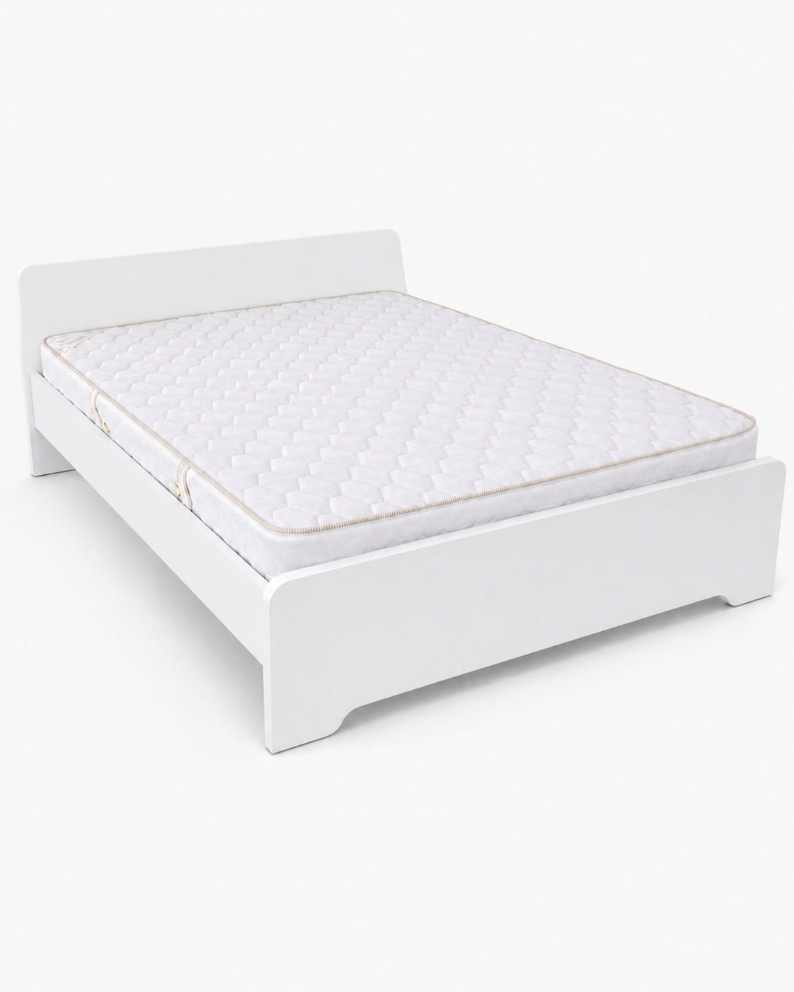 Home Box Modern White Wooden Queen Bed Frame with Mattress | 150x200 cm