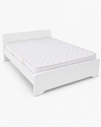 Home Box Modern White Wooden Queen Bed Frame with Mattress | 150x200 cm