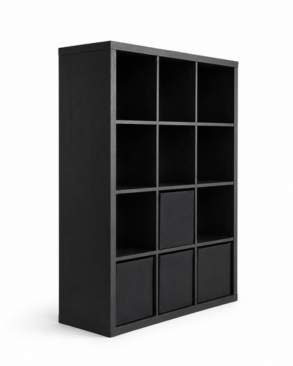 IKEA KALLAX 4×4 Black-Brown 16-Cube Shelving Unit with 5 Storage Boxes