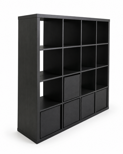 IKEA KALLAX 4×4 Black-Brown 16-Cube Shelving Unit with 5 Storage Boxes