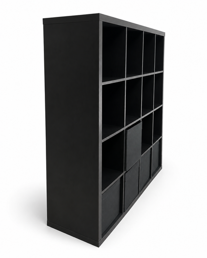 IKEA KALLAX 4×4 Black-Brown 16-Cube Shelving Unit with 5 Storage Boxes