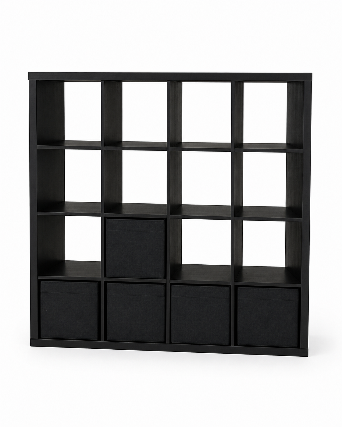 IKEA KALLAX 4×4 Black-Brown 16-Cube Shelving Unit with 5 Storage Boxes